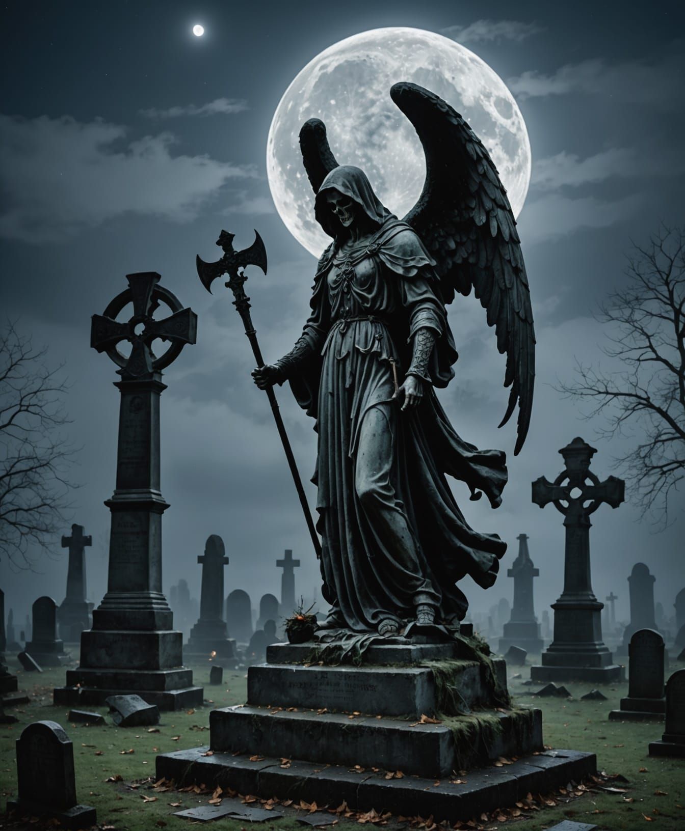 Angel of Death Statue in Graveyard Ruins