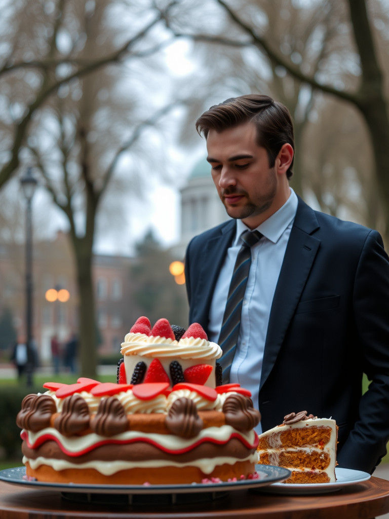 Italian Executive Enjoying Cake in the Park
