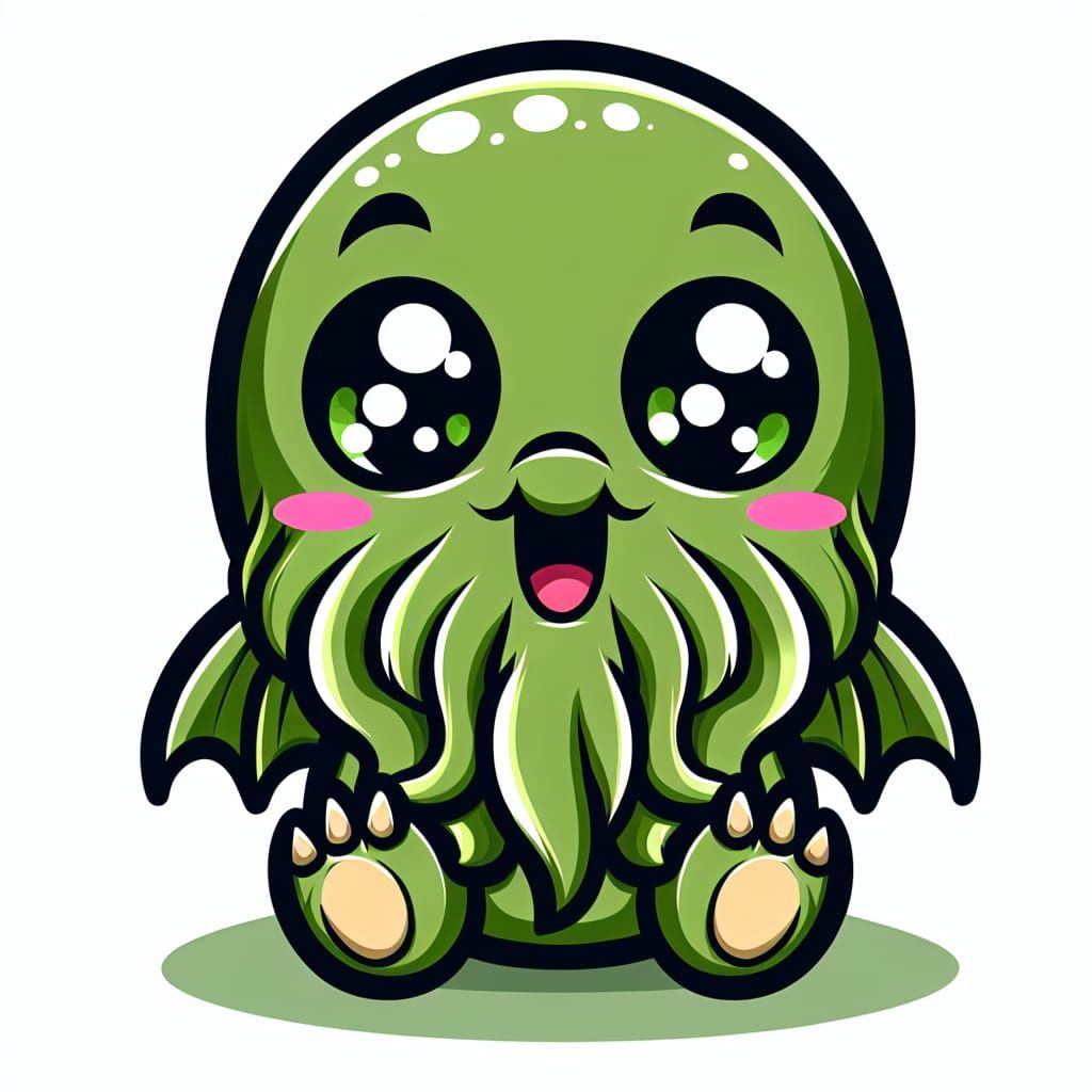 Cute Cartoon Cthulhu with Joyful Expression
