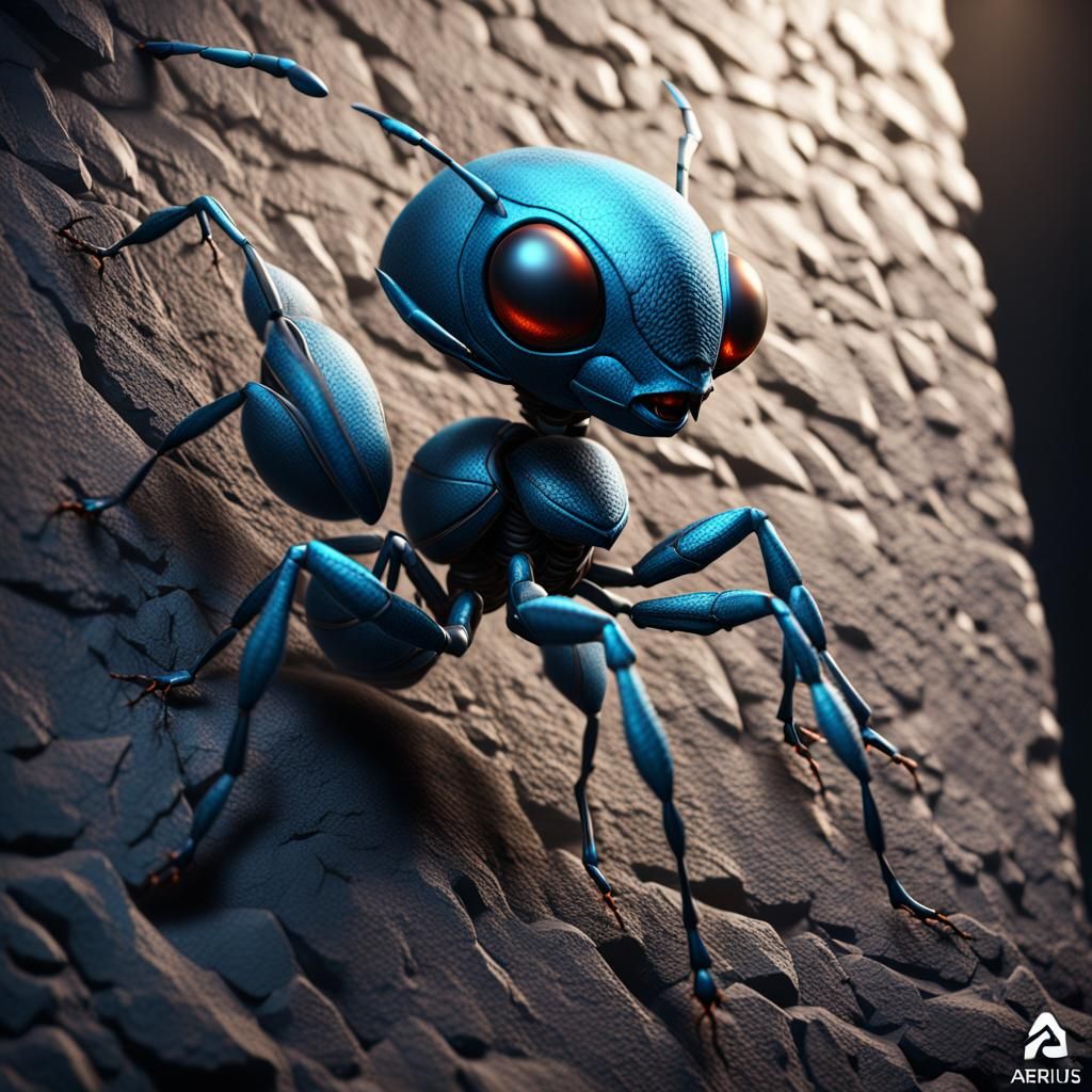 Ant-like Creature Climbing: Detailed Matte Painting
