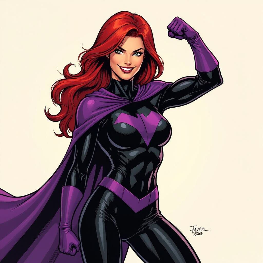 Dynamic Rad Femforce Flexing Muscles in Comic Style