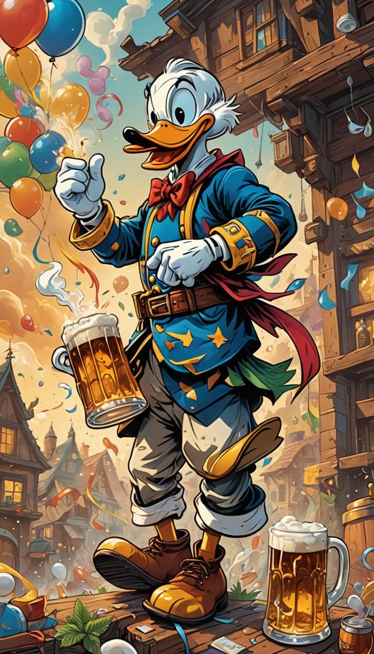 Donald Duck Celebrates Octoberfest in Comic Book Art