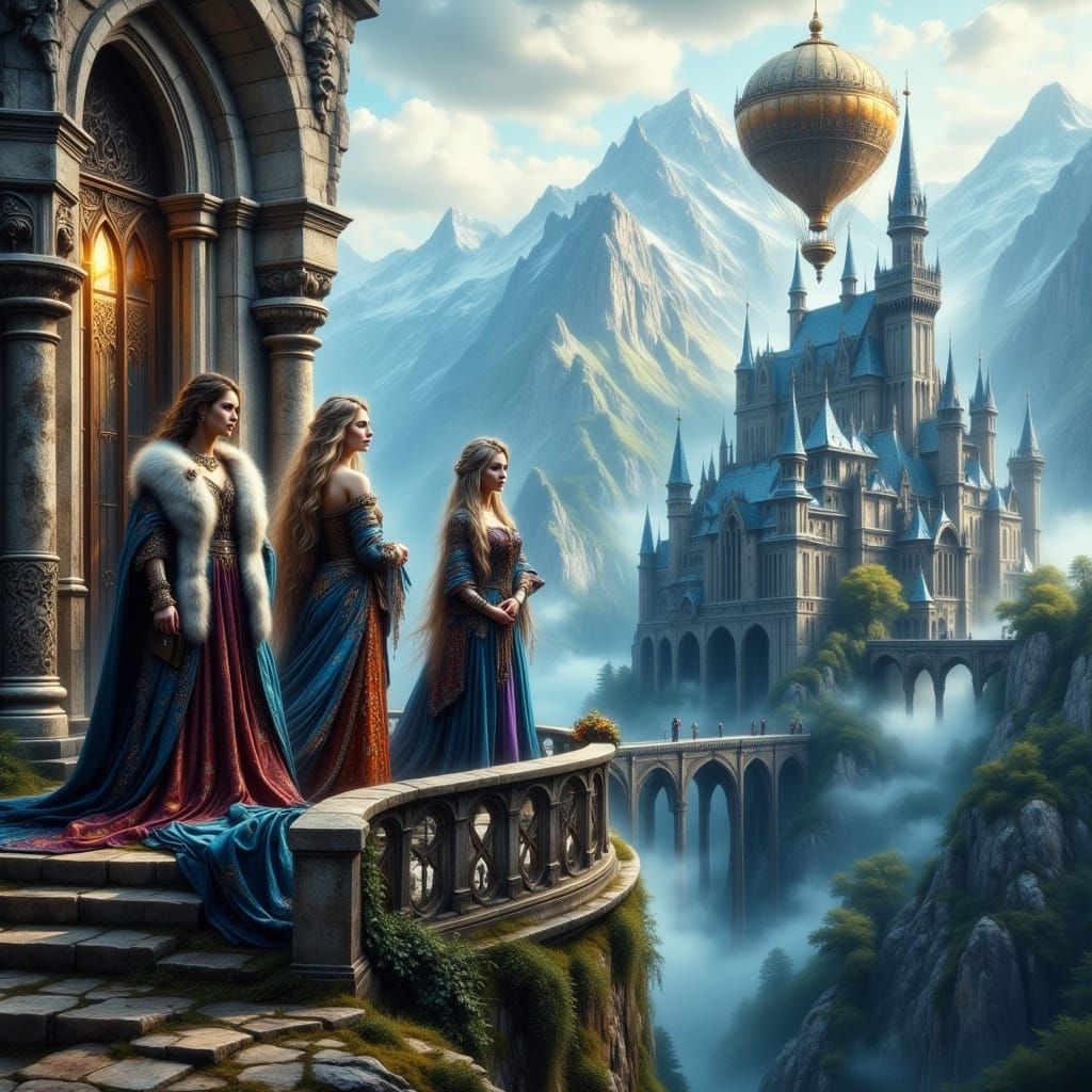 Ethereal Nobles in Gothic Castle