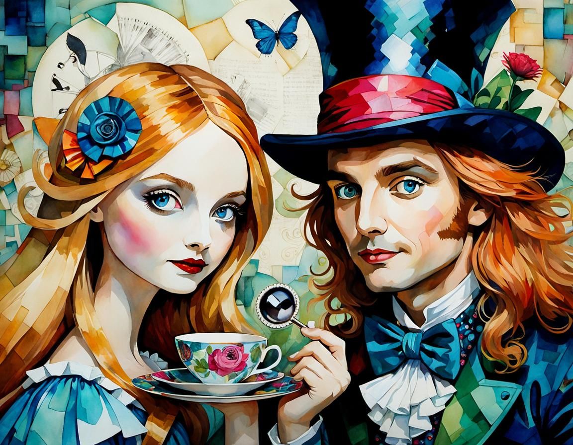 Alice in Wonderland Tea Party, Whimsical Alcohol Ink