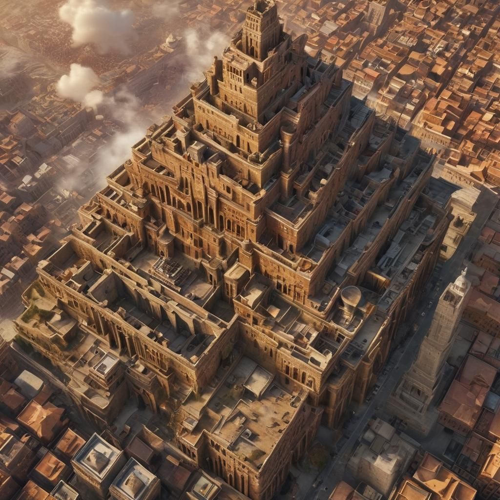 Tower of Babel in Sprawling Metropolis: Digital Matte Painti...
