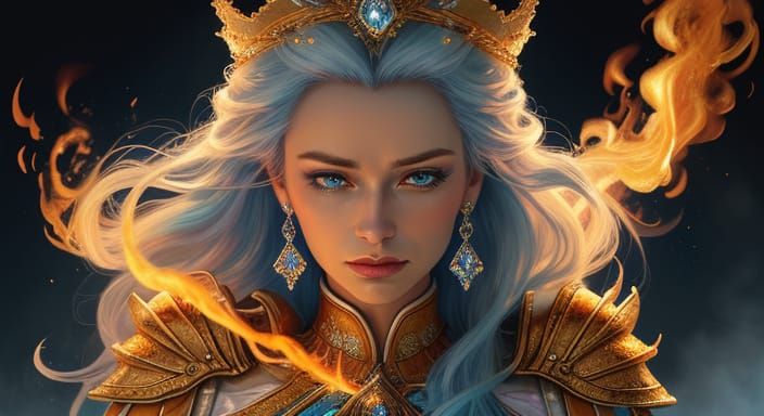 Icy Flames Surround a Majestic Queen: Digital Art