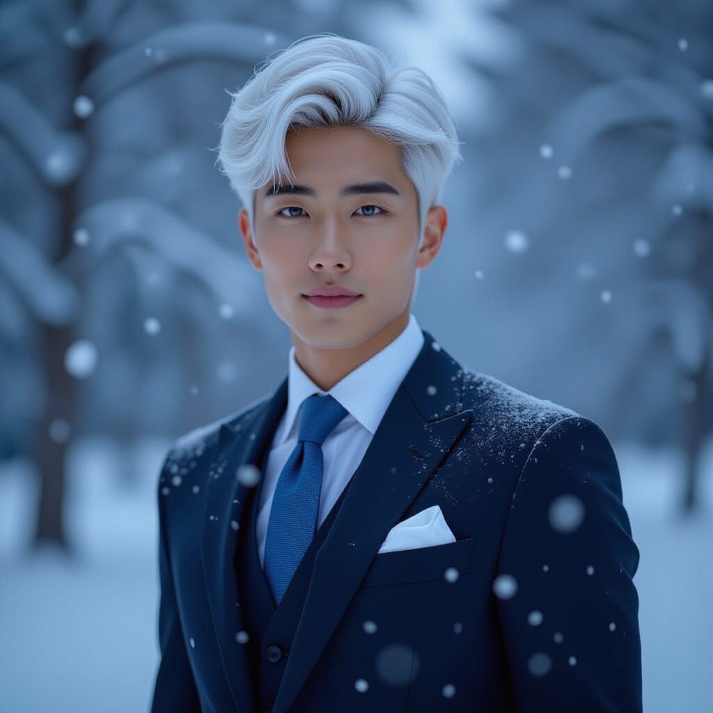 Snowy Haired Man in Dark Snowstorm, Matte Painting Style