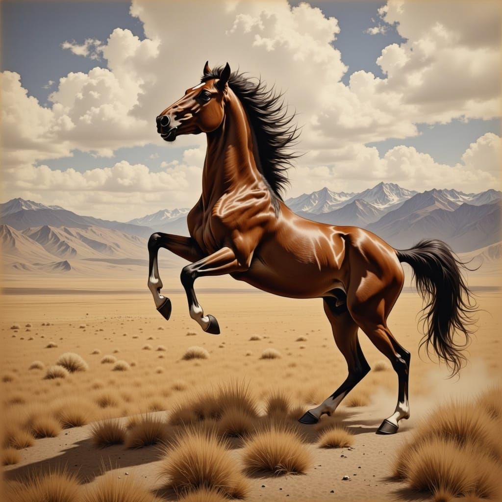 Majestic Horse in Fright, Dramatic Landscape