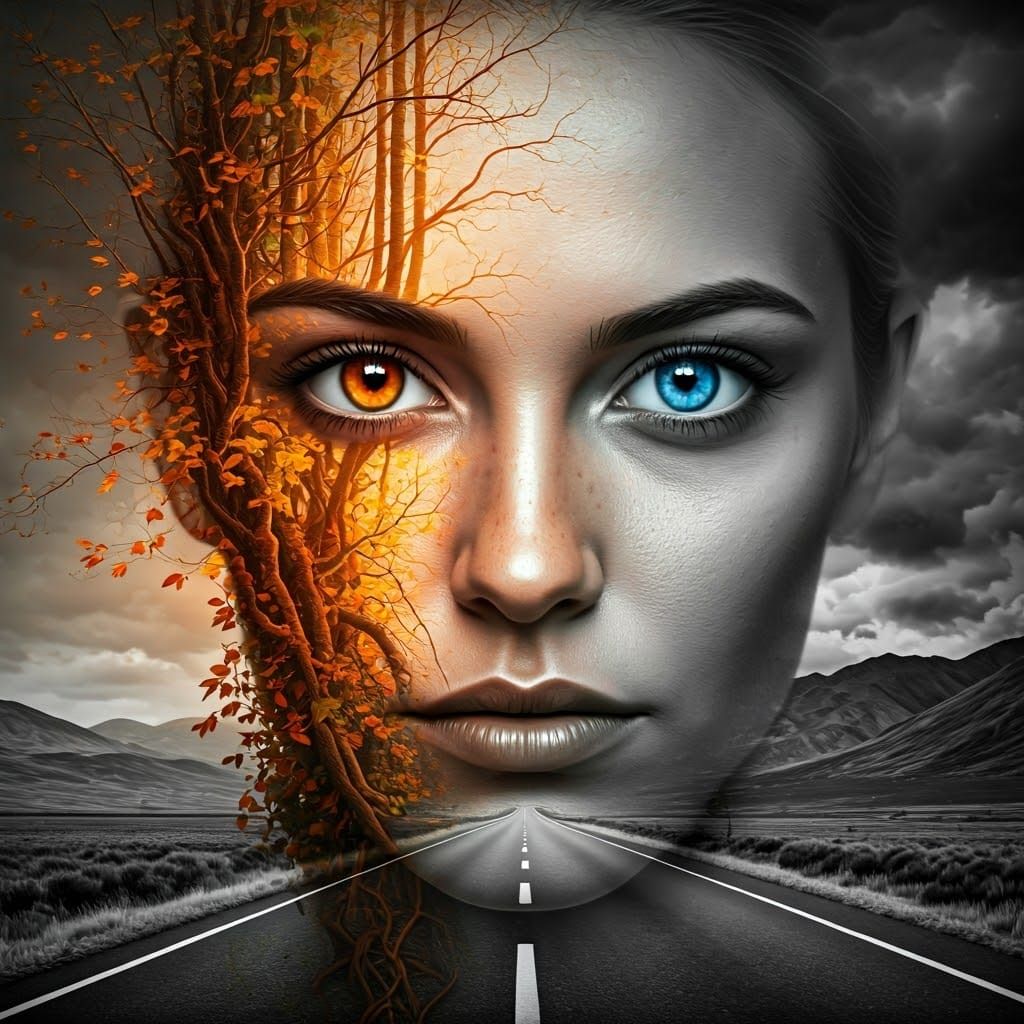 Surreal Portrait: Woman Merging with Nature