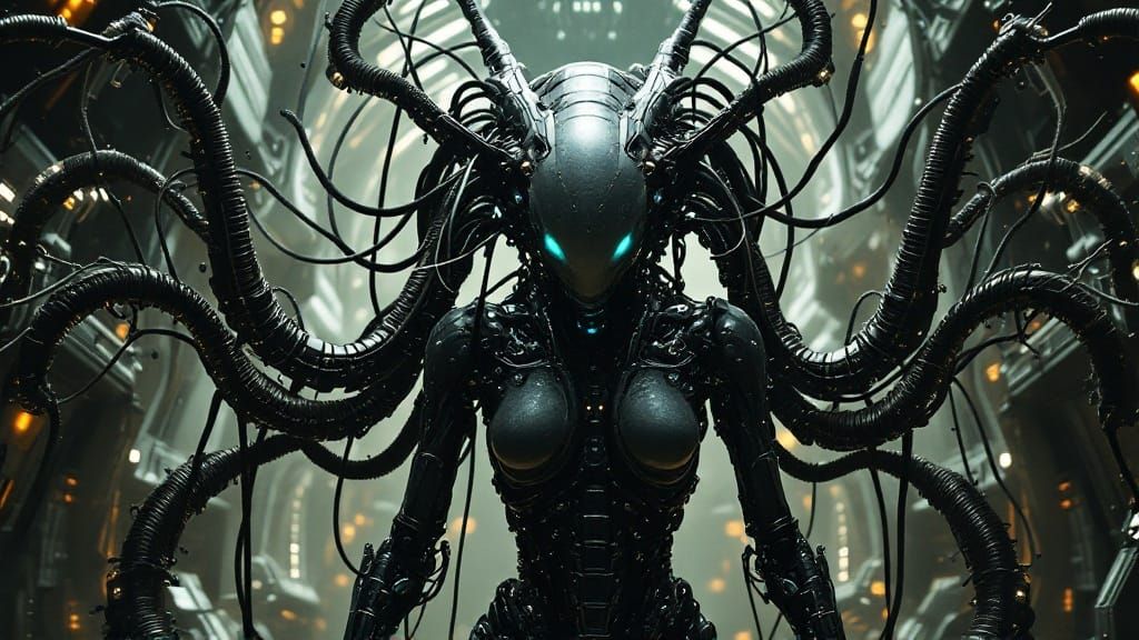 Biomechanical Borg Collective in H.R. Giger's Surrealist Sty...