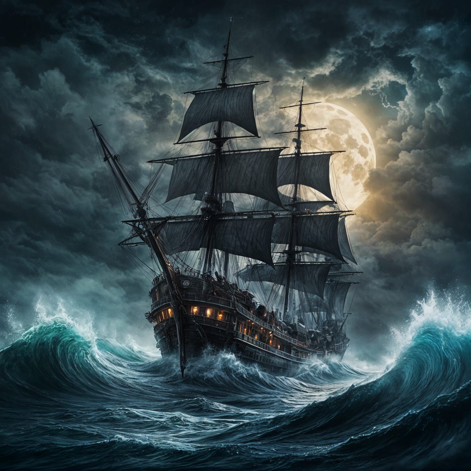 Galleon in Tempest: A Vivid and Emotional Painting