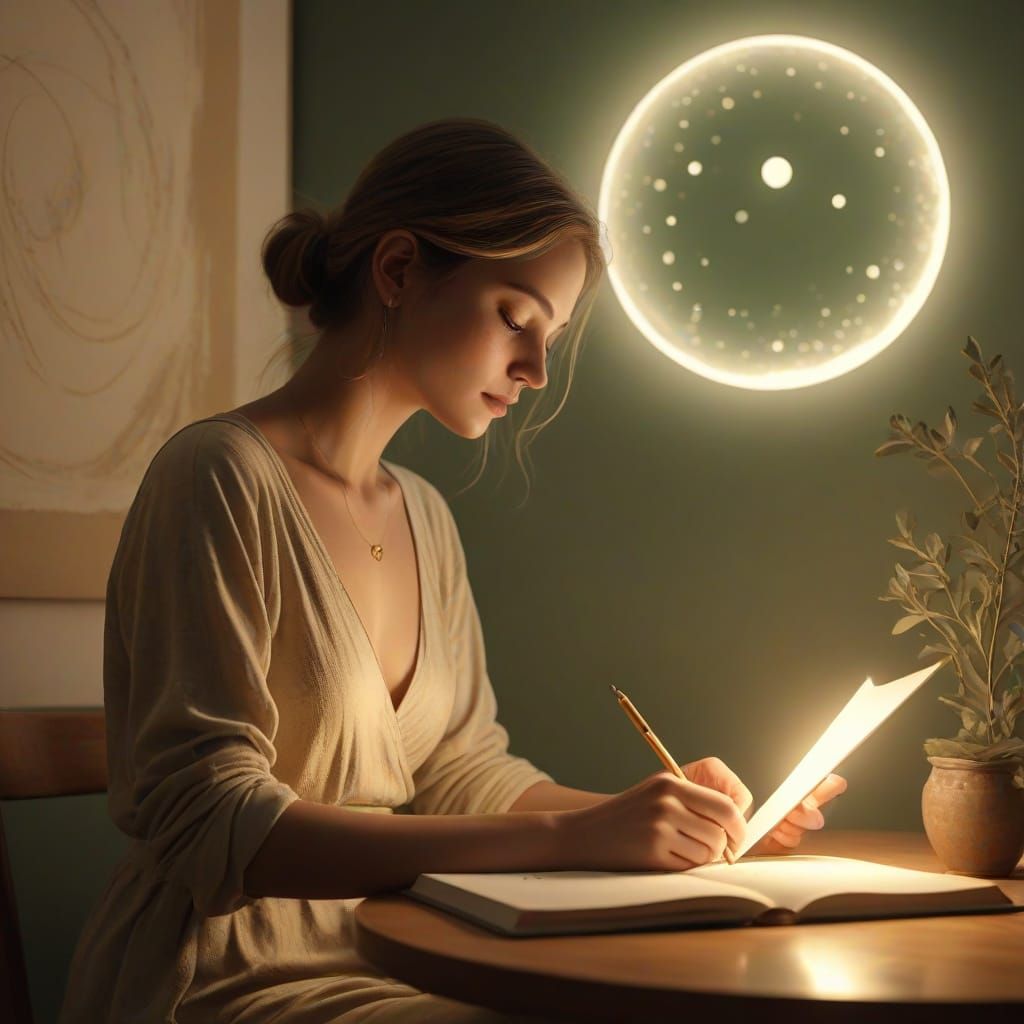 Minimalist Art: Woman Sketching in Golden Light