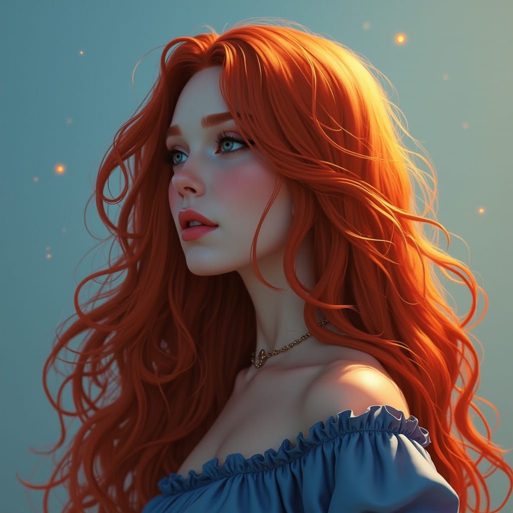 Sensual Bbw Woman in Long Red Hair Gazing into Distance in 8...