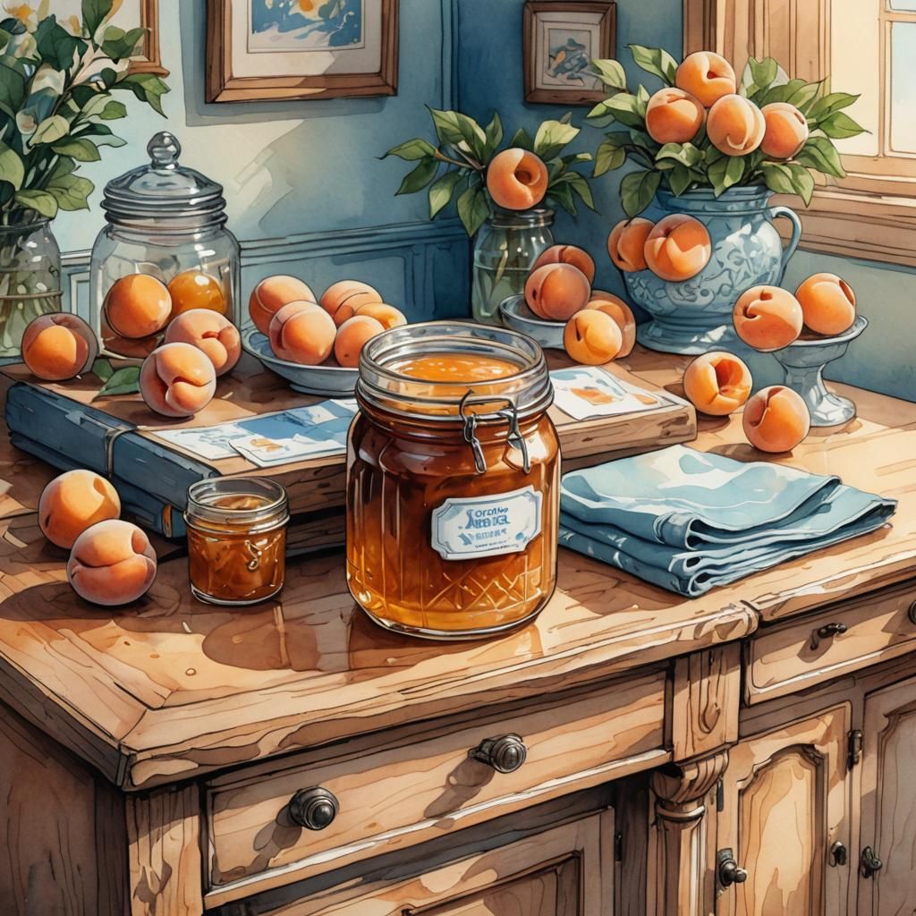 Apricot Jam Jar Still Life in Watercolor