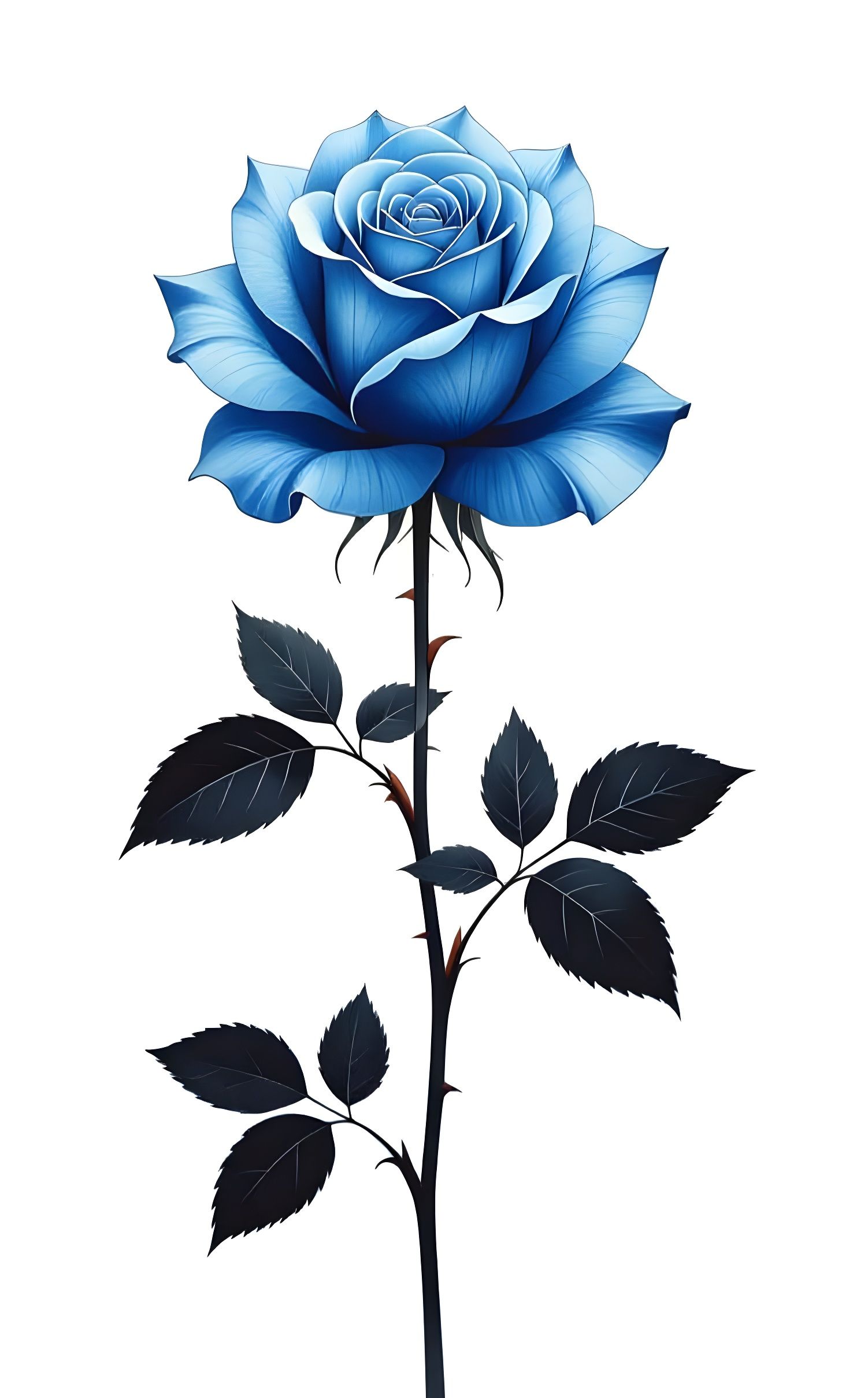 Lonely Blue Rose in Watercolor Style