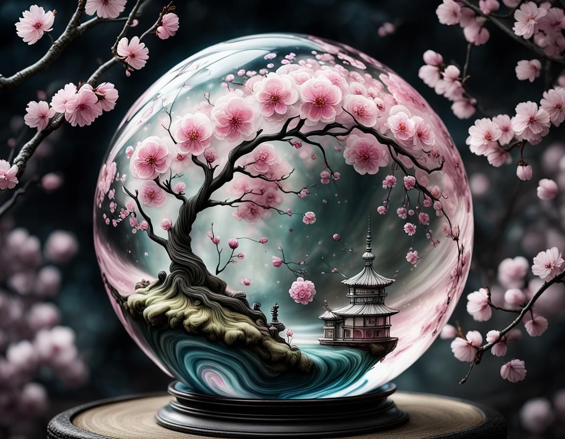 Cherry Blossom Orb: A Surreal Alcohol Ink Dream