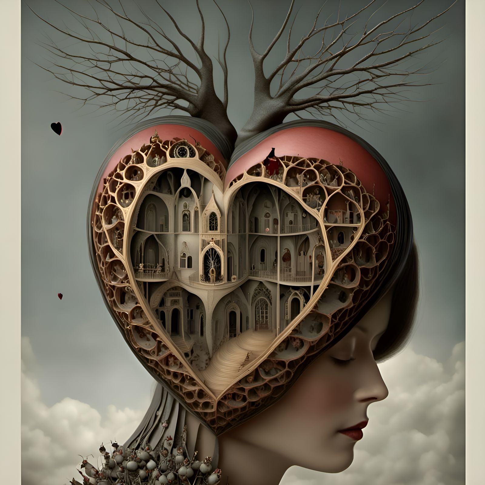 Surreal Broken Heart in Hyperrealistic Style