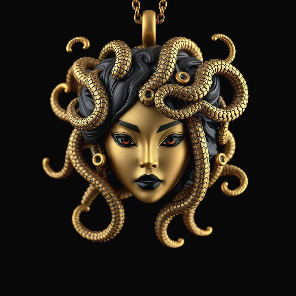 Luxurious Asian Goddess Gold Pendant in Medusa-Inspired Styl...
