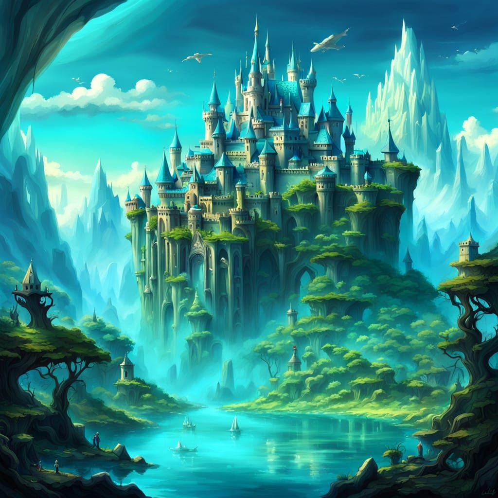 Ethereal Castle in a Mystical Utopian World