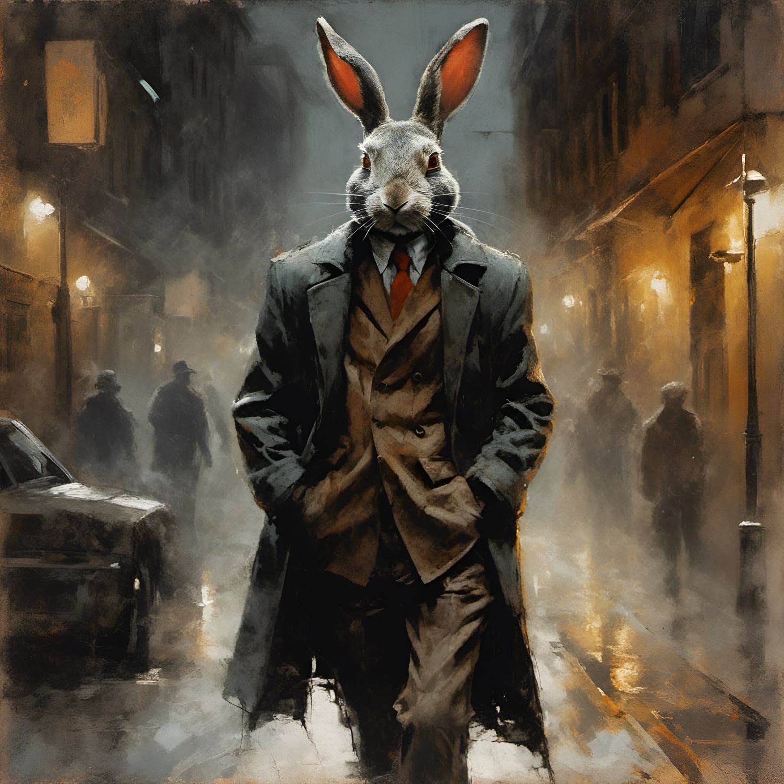 Rabbit Detective in Alleyway, Comic Book Style