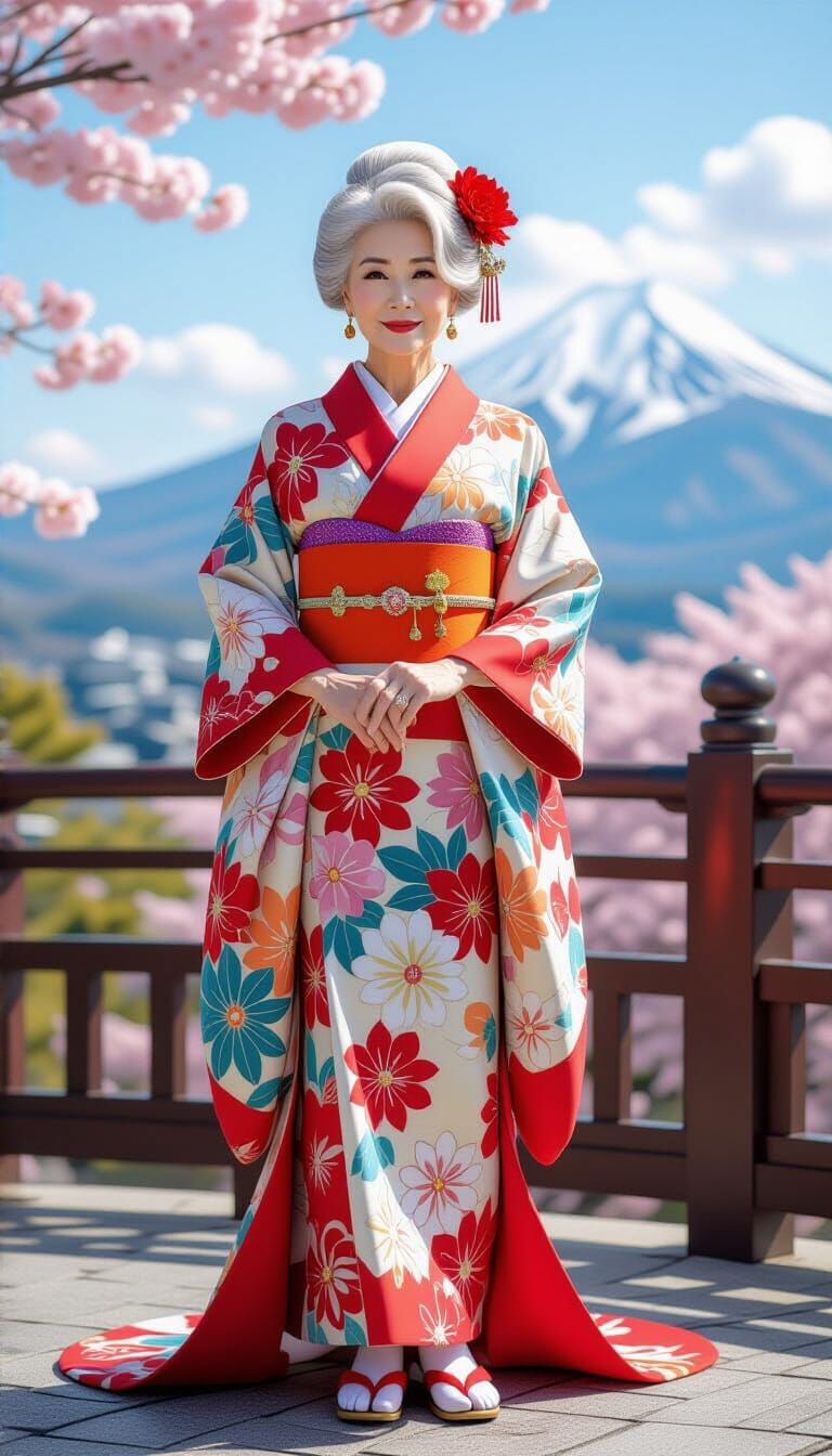 Elegant Elderly Japanese Woman in Anime Style