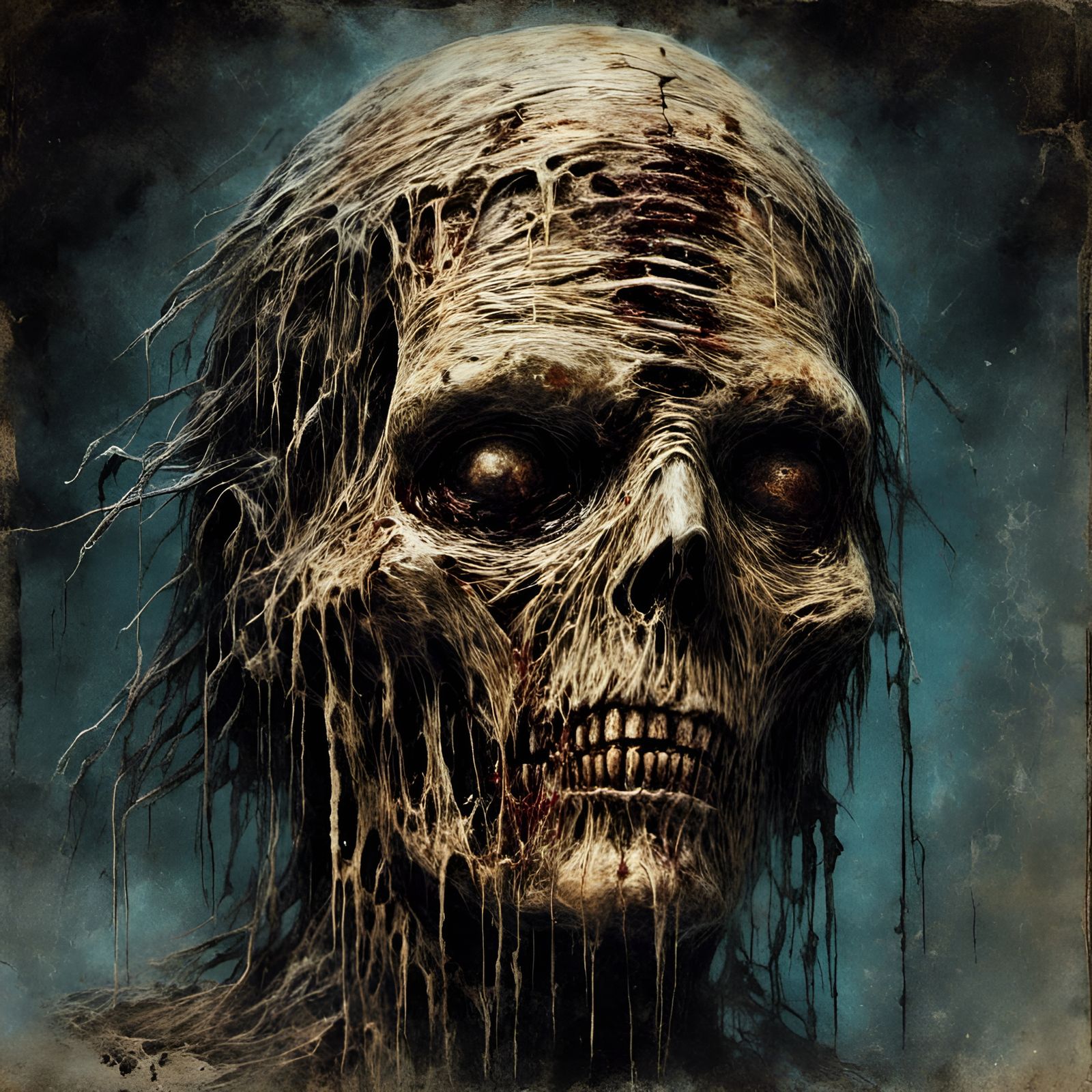 Scary Mummy Head in Macabre Splatter Graffiti Style