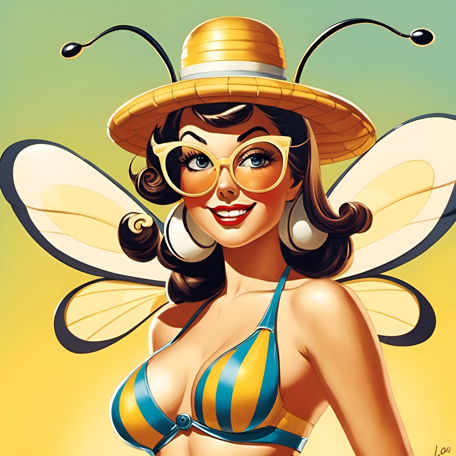 Anthropomorphic Bee in Bikini: Cartoon Pin-Up Art