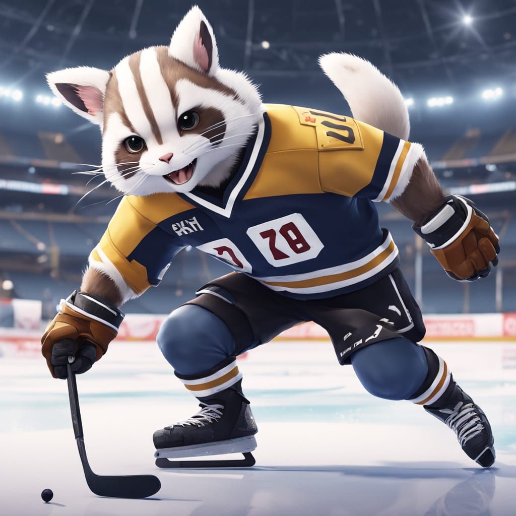 Furret Plays Ice Hockey: 3D Anime Art