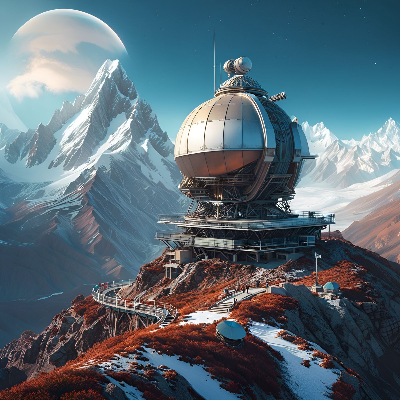 Radio radar telescope stations on the Himalayan mountains.