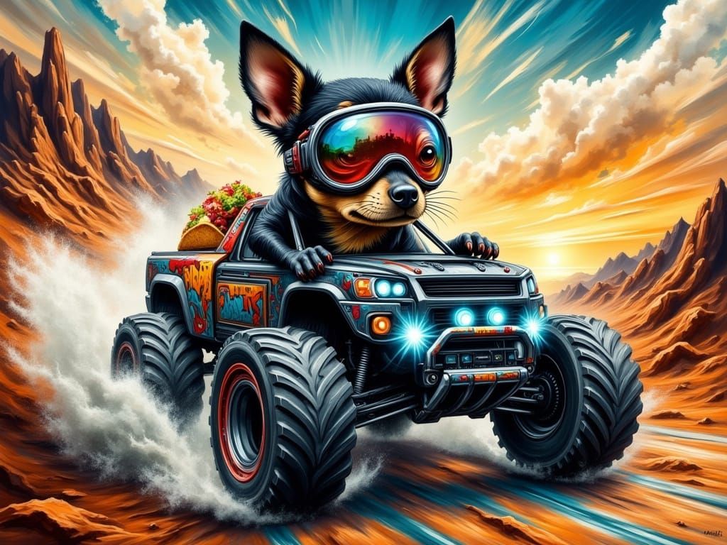 Chihuahua Monster Truck Race at Sunset