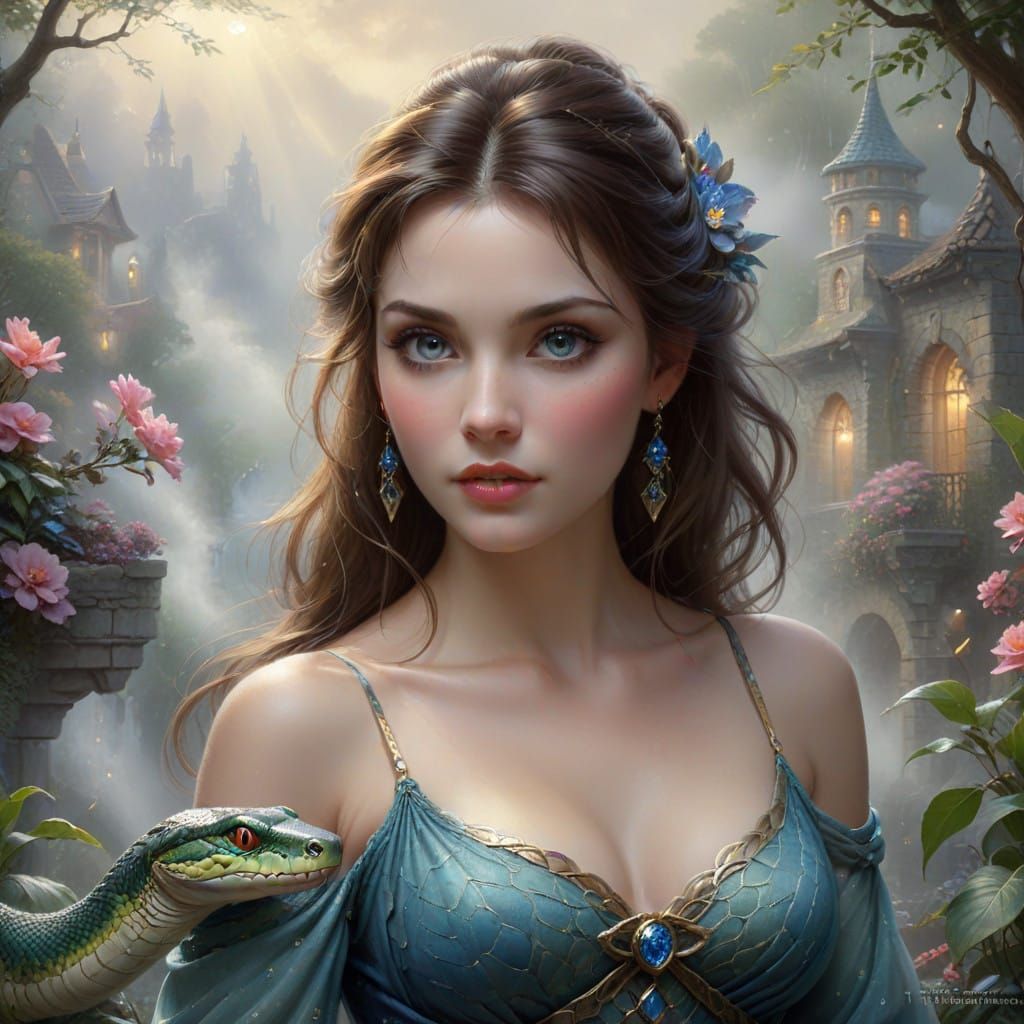 Ethereal Fantasy Goddess with Snake Eyes