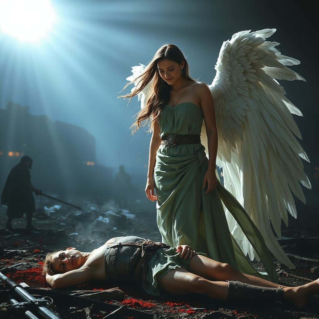 Gorgeous Angel of Death in Cyberpunk Style