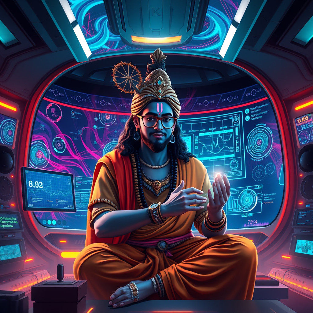 Lord Krishna: Data Scientist in Cyberpunk Lab
