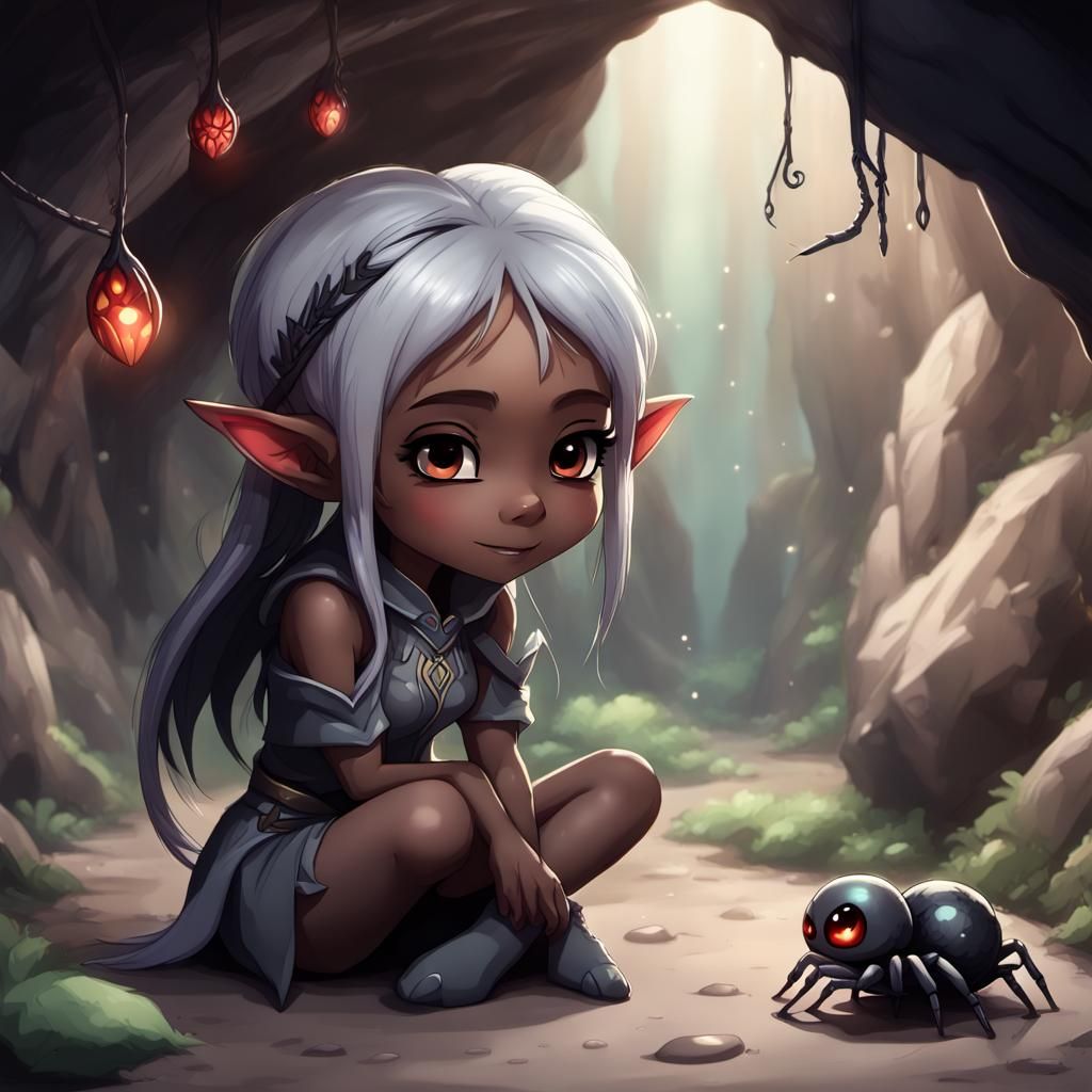 Chibi Dark Elf with Spider Pet