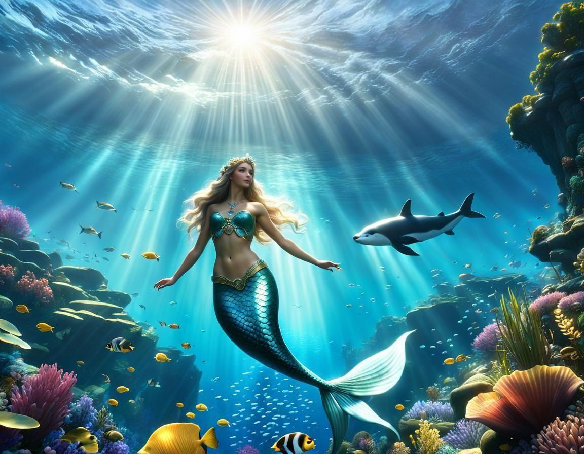 Ethereal Selkie Mermaid in Underwater Fantasy Scene
