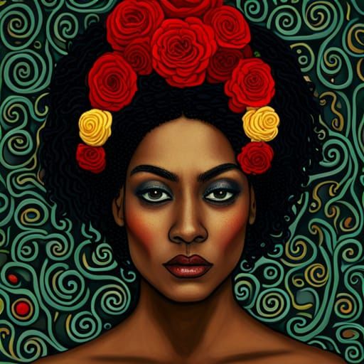 Woman with Flower Crown in Art Nouveau Style