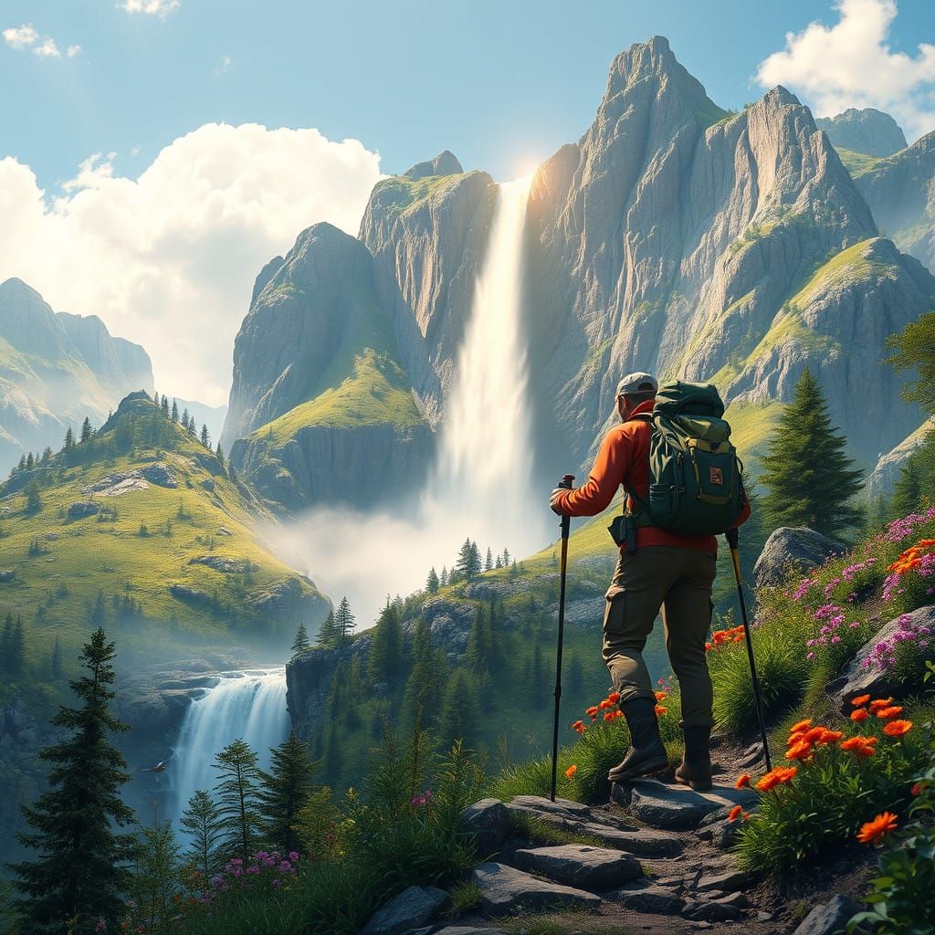 Ethereal Mountain Ascent in Vibrant Spring