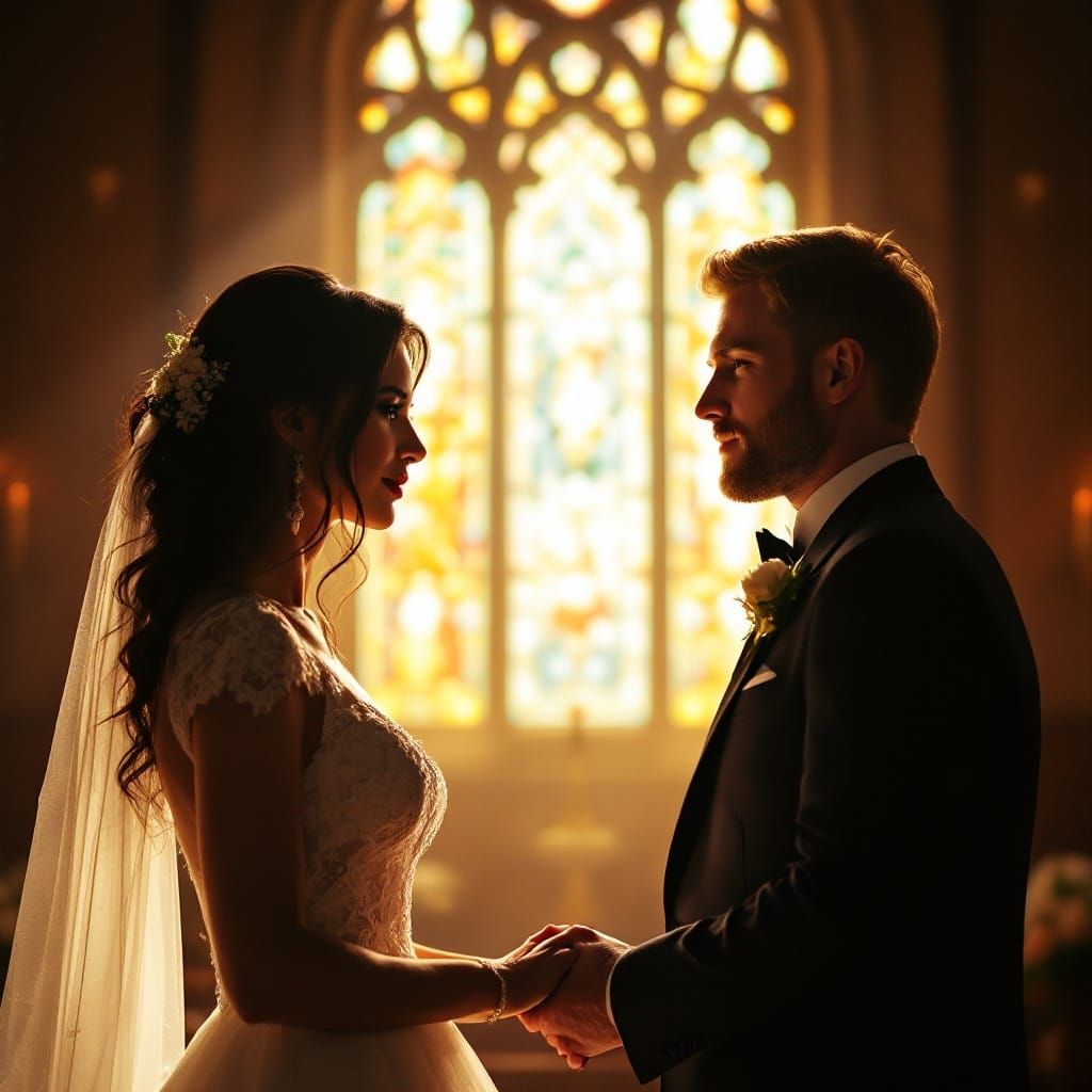 Romantic Church Wedding Ceremony in Golden Light