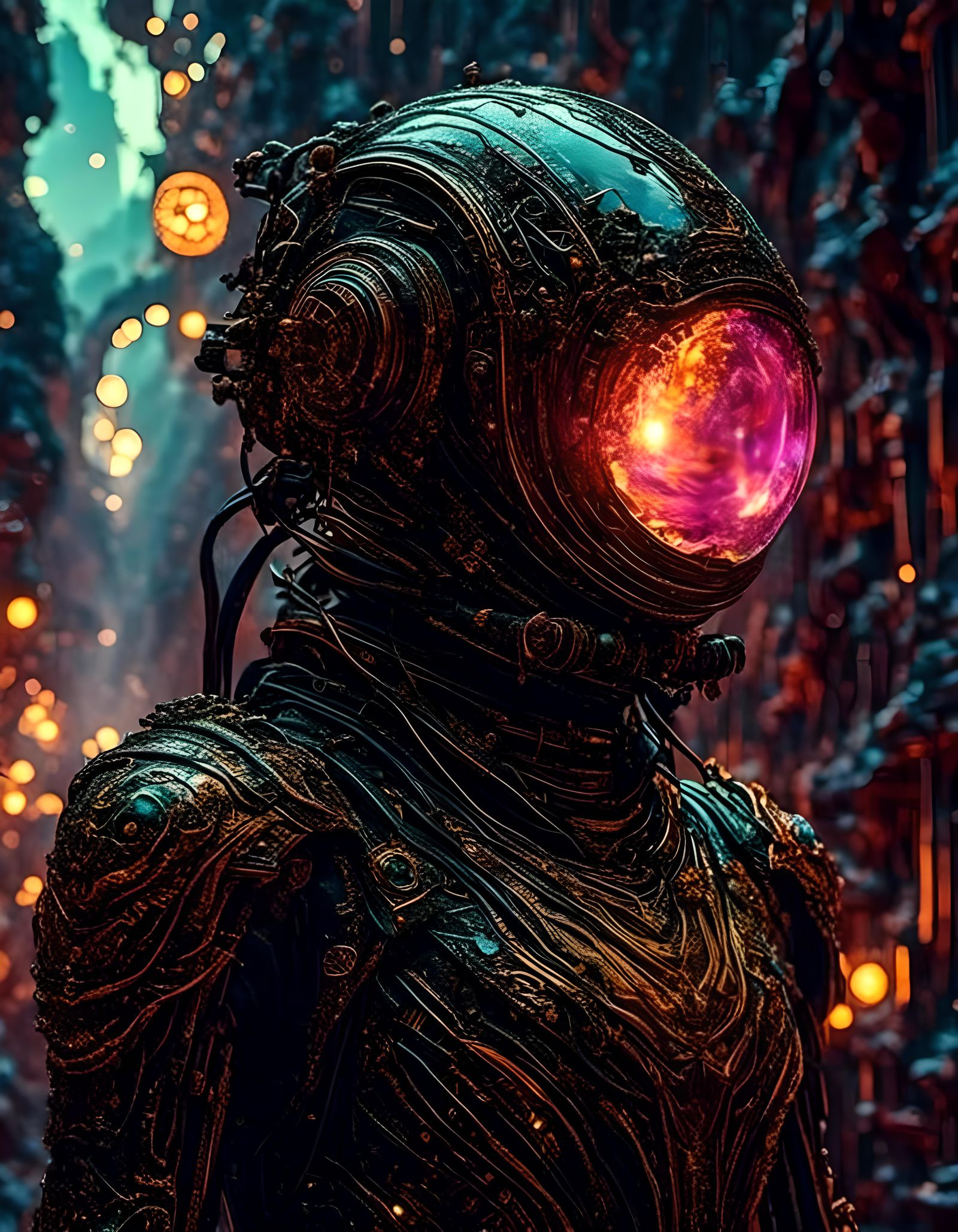 <lora:eye:1.0> <lora:Mech-Reboot:1.0> <lora:ScapeP:1.0> Armored spacesuit cosmic god. Photorealistic hyperdetailed Zdzis...