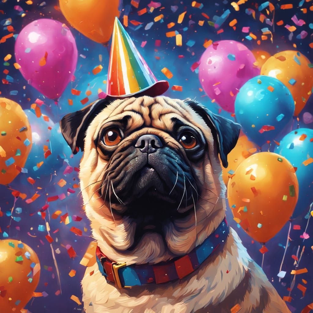 Hyperrealistic Pug Welcomes New Year with Sparkling Midnight...