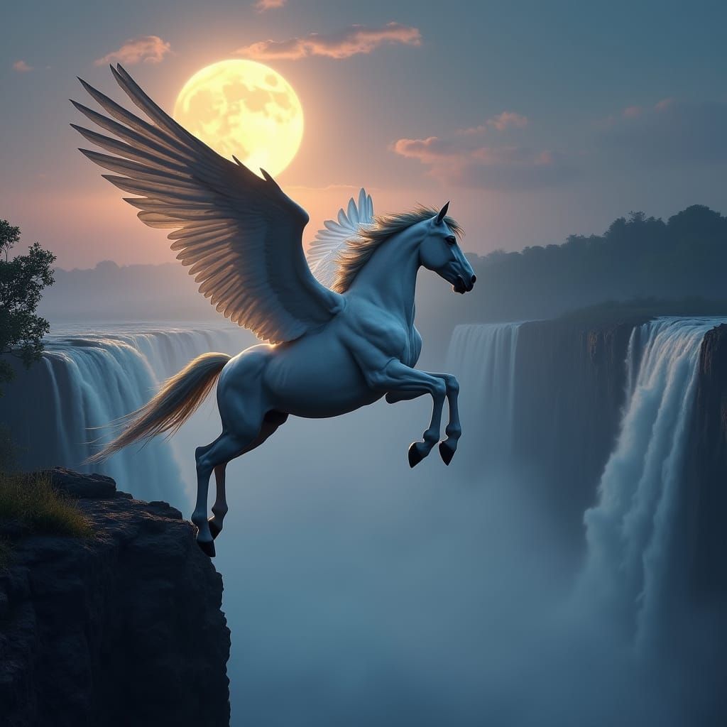 Moonlit Pegasus Soars Over Victoria Falls