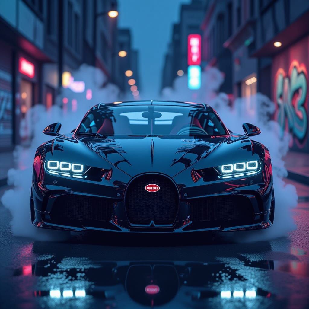 Bugatti Chiron Emerges from Darkness in Graffiti Art Style