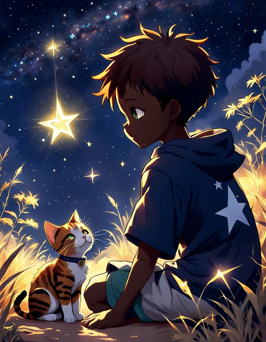 Boy and his cat wishing upon a star ⭐️