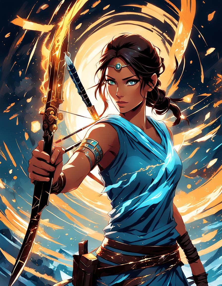 Lara Croft as a Luminous Greek Goddess