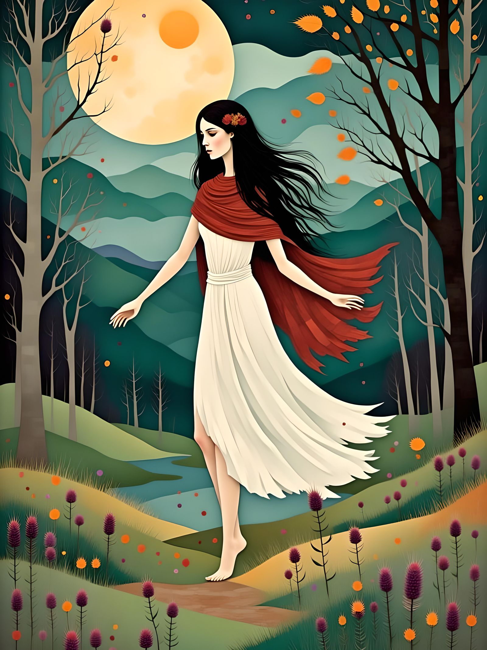 Celtic Goddess Dancing in Mystical Forest Clearing