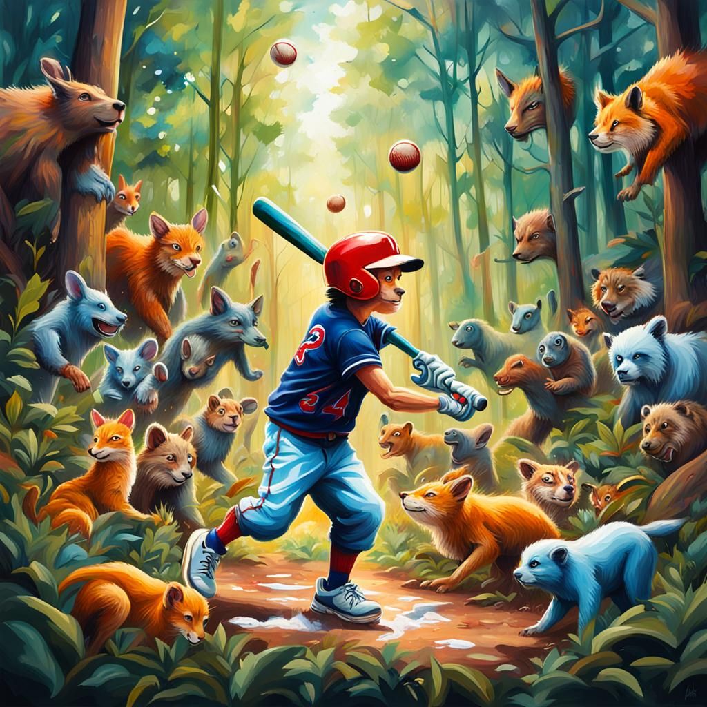 Baseball Game in Forest as Graffiti Art
