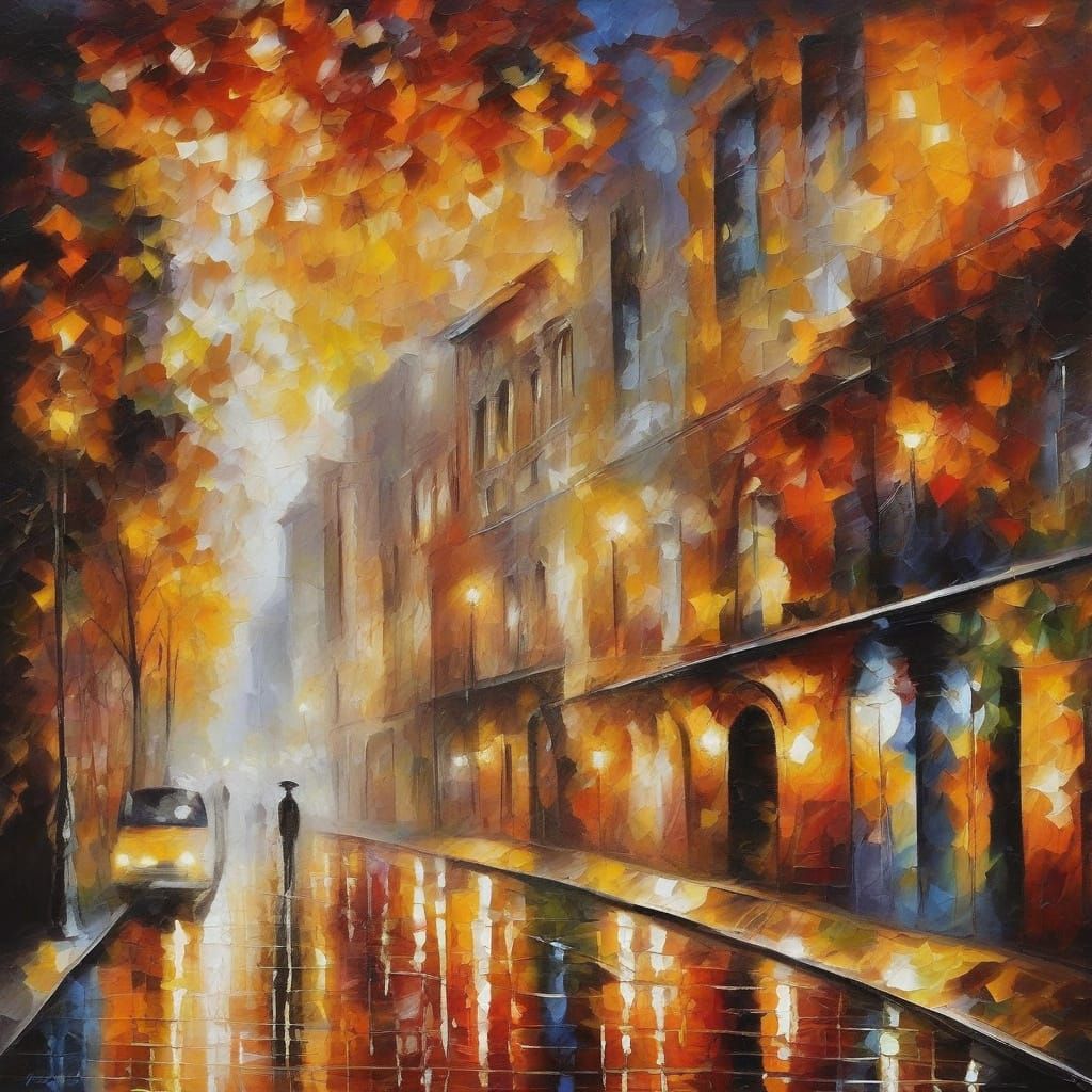 Vibrant Cityscape at Night in Impressionist Style