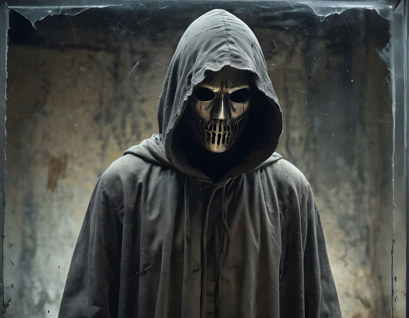 Mysterious Figure in Tattered Hooded Cloak