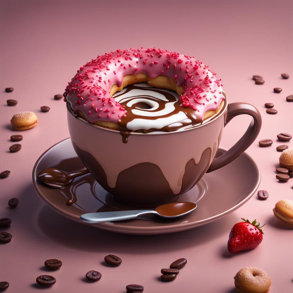 Coffee Mocha with Strawberry Caramel Donut: Fantasy Art