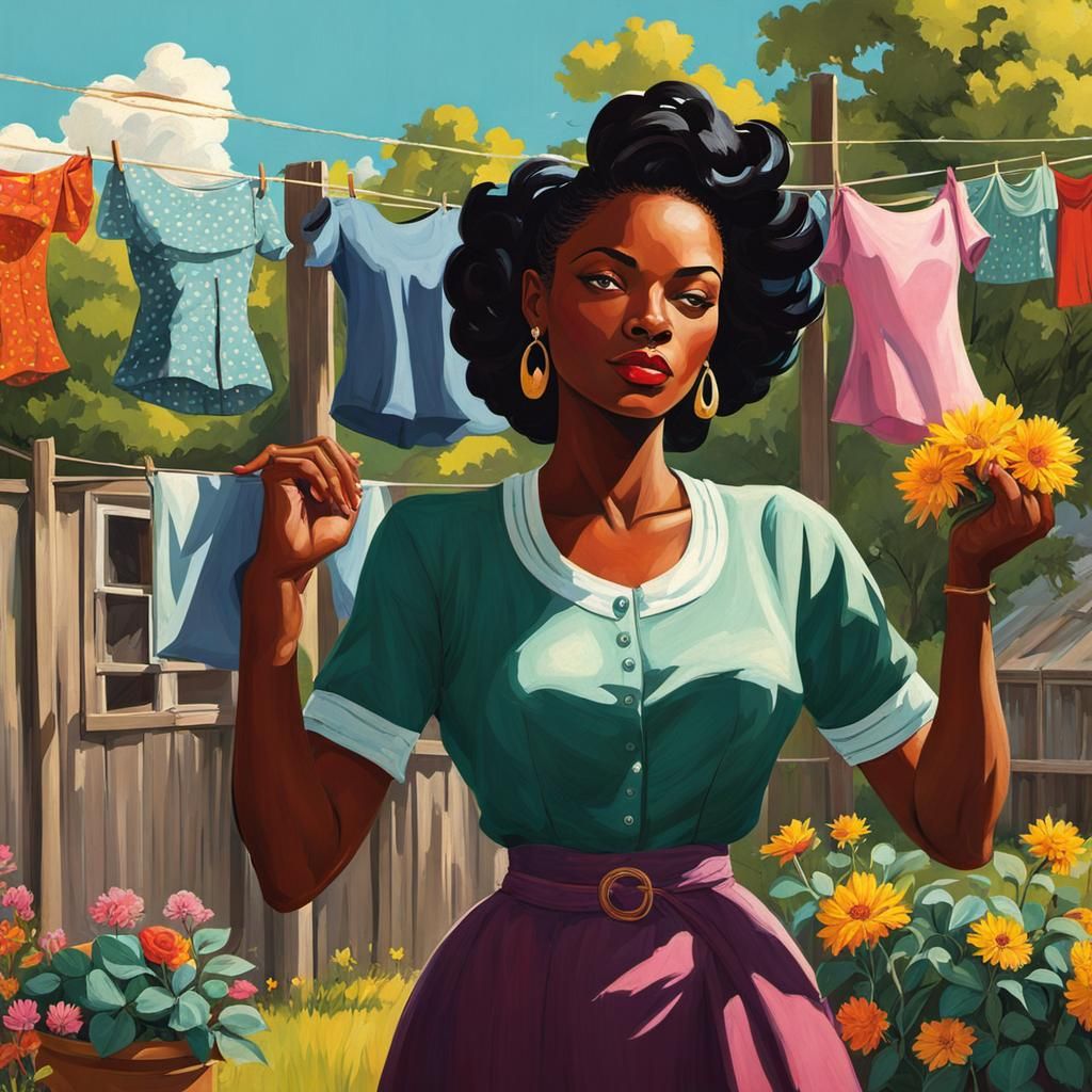 Black Woman Hanging Clothes on Breezy Day